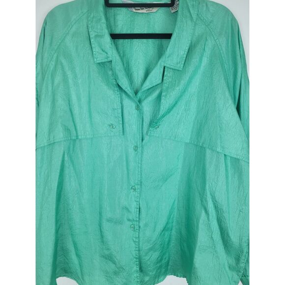 Diane Von Furstenberg Vintage Blouse 20 Womens Plus Size Green Button Front - Picture 2 of 7